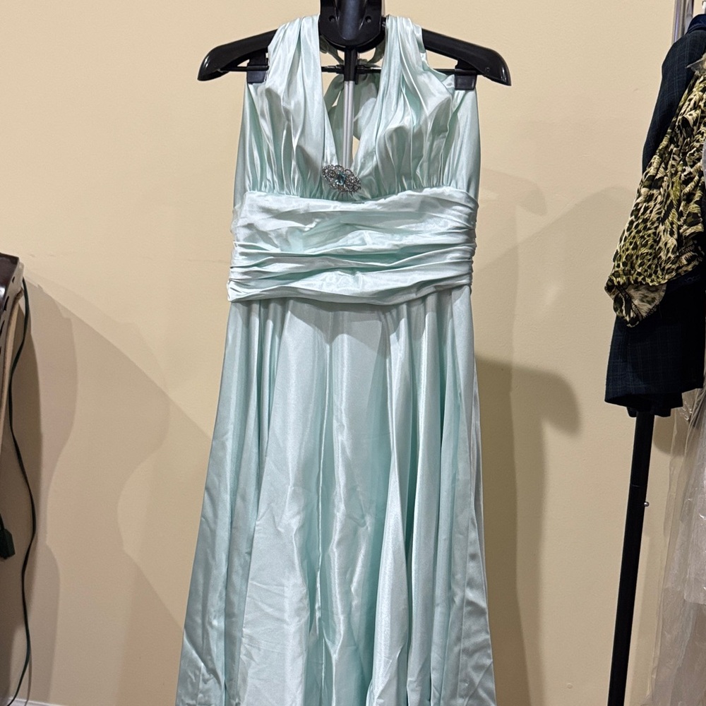 Elegant Light Blue Halter Gown